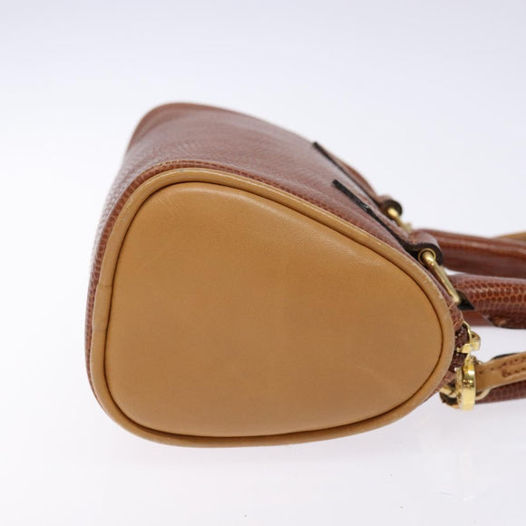 FENDI Hand Bag Leather 2way Brown Gold Auth sw1085