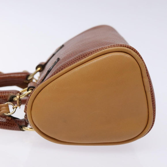 FENDI Hand Bag Leather 2way Brown Gold Auth sw1085