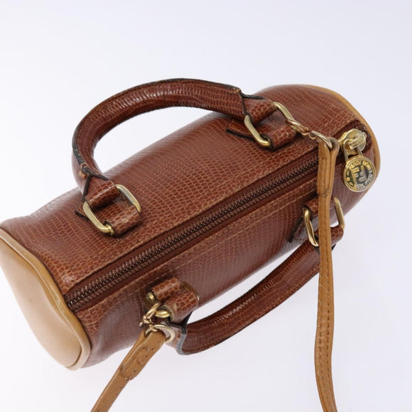 FENDI Hand Bag Leather 2way Brown Gold Auth sw1085