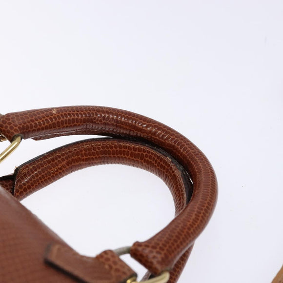 FENDI Hand Bag Leather 2way Brown Gold Auth sw1085