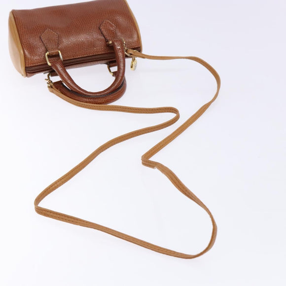 FENDI Hand Bag Leather 2way Brown Gold Auth sw1085