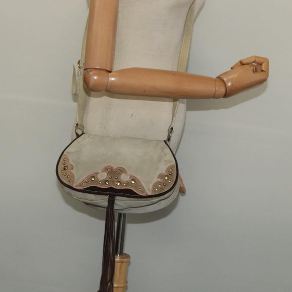 Miu Miu Shoulder Bag Suede Gray Gold Auth sw1086