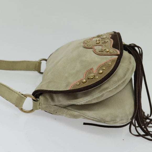 Miu Miu Shoulder Bag Suede Gray Gold Auth sw1086