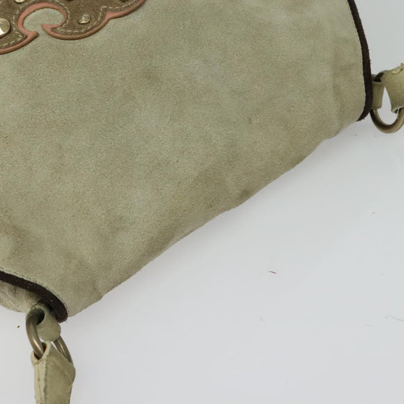 Miu Miu Shoulder Bag Suede Gray Gold Auth sw1086