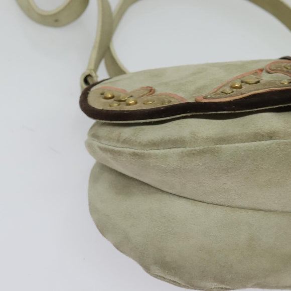 Miu Miu Shoulder Bag Suede Gray Gold Auth sw1086