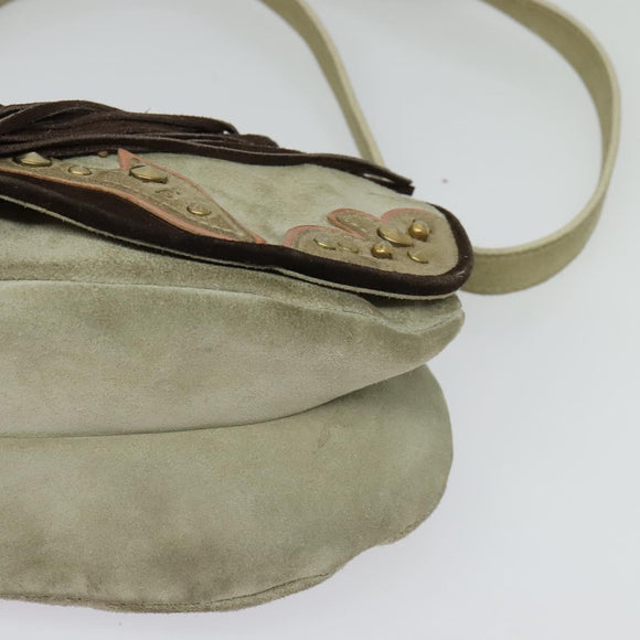 Miu Miu Shoulder Bag Suede Gray Gold Auth sw1086