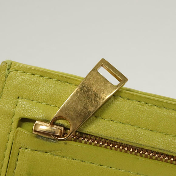 BOTTEGA VENETA INTRECCIATO Card Case Leather Green Gold Auth sw1087
