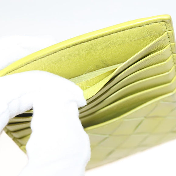 BOTTEGA VENETA INTRECCIATO Card Case Leather Green Gold Auth sw1087