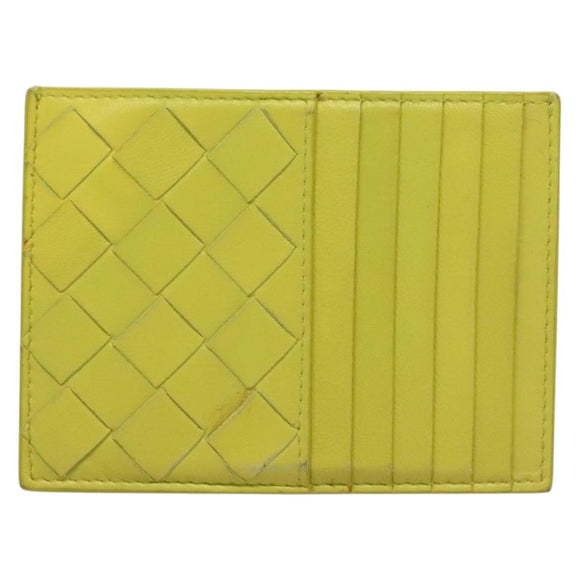 BOTTEGA VENETA INTRECCIATO Card Case Leather Green Gold Auth sw1087