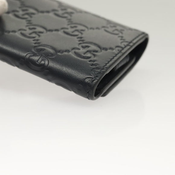 GUCCI GG Canvas Guccissima Key Case Leather Black Silver 473924 Auth sw1089