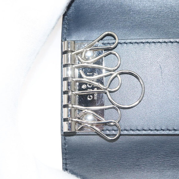 GUCCI GG Canvas Guccissima Key Case Leather Black Silver 473924 Auth sw1089