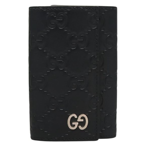 GUCCI GG Canvas Guccissima Key Case Leather Black Silver 473924 Auth sw1089