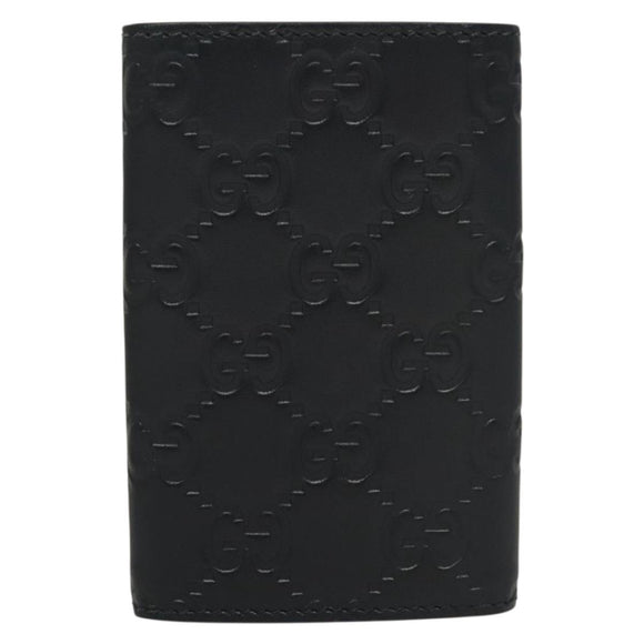 GUCCI GG Canvas Guccissima Key Case Leather Black Silver 473924 Auth sw1089