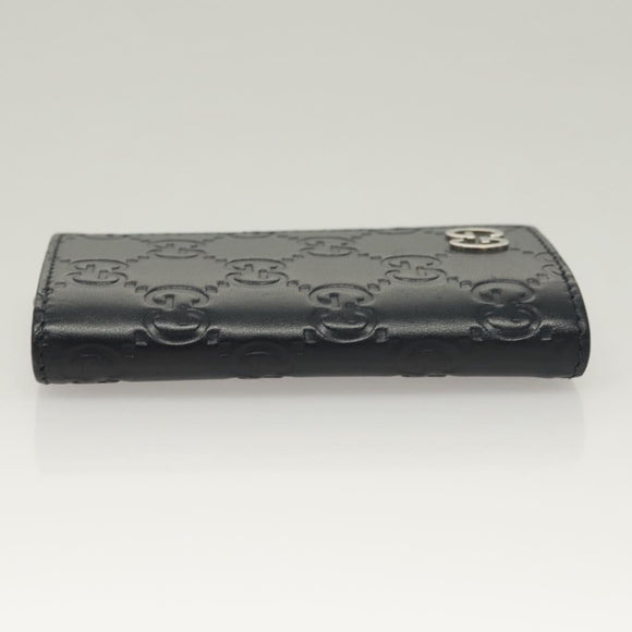 GUCCI GG Canvas Guccissima Key Case Leather Black Silver 473924 Auth sw1089