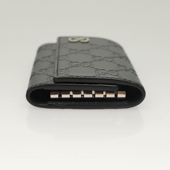 GUCCI GG Canvas Guccissima Key Case Leather Black Silver 473924 Auth sw1089