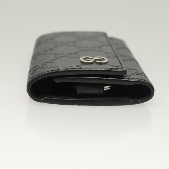 GUCCI GG Canvas Guccissima Key Case Leather Black Silver 473924 Auth sw1089