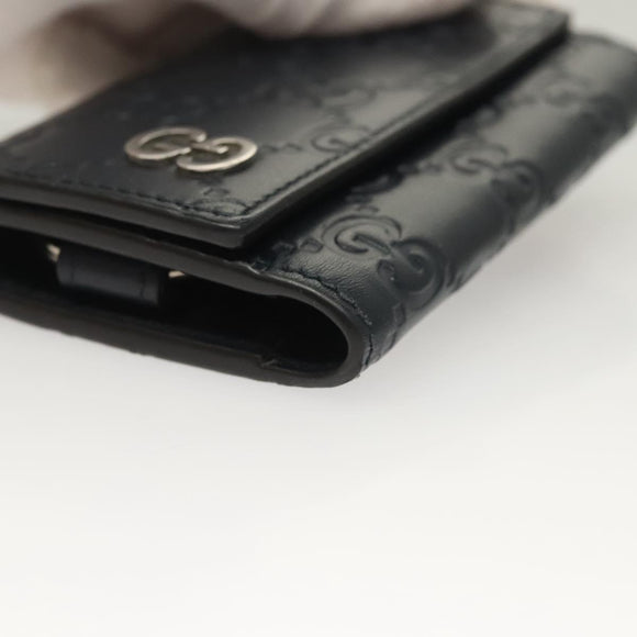 GUCCI GG Canvas Guccissima Key Case Leather Black Silver 473924 Auth sw1089