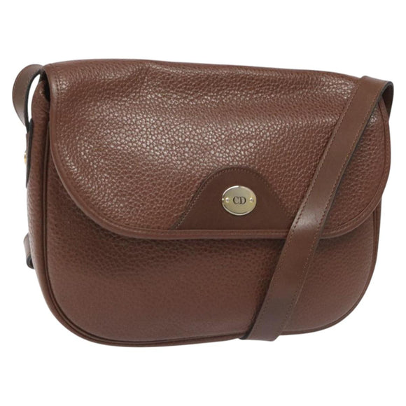 Christian Dior Shoulder Bag Leather Brown Gold Auth sw109