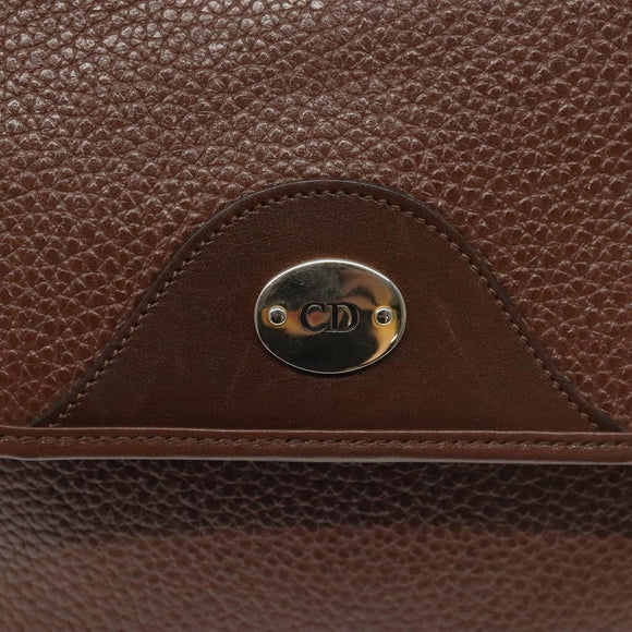 Christian Dior Shoulder Bag Leather Brown Gold Auth sw109