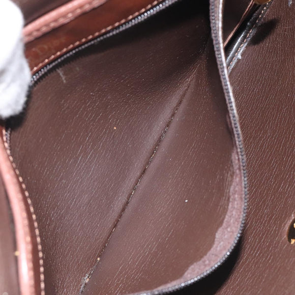Christian Dior Shoulder Bag Leather Brown Gold Auth sw109