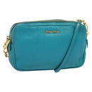Miu Miu Shoulder Bag Leather Turquoise Blue Gold Auth sw1090-1