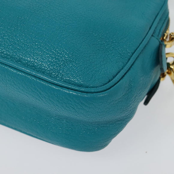 Miu Miu Shoulder Bag Leather Turquoise Blue Gold Auth sw1090