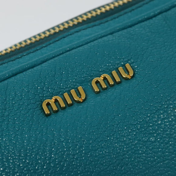Miu Miu Shoulder Bag Leather Turquoise Blue Gold Auth sw1090