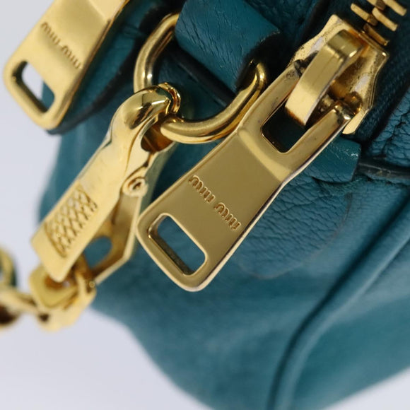 Miu Miu Shoulder Bag Leather Turquoise Blue Gold Auth sw1090