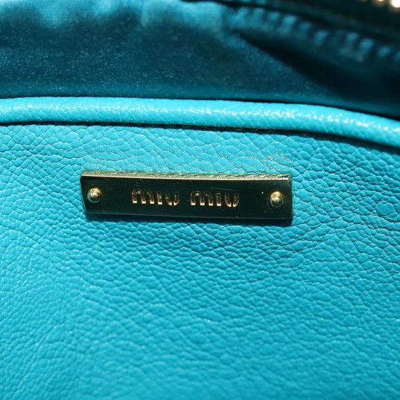 Miu Miu Shoulder Bag Leather Turquoise Blue Gold Auth sw1090