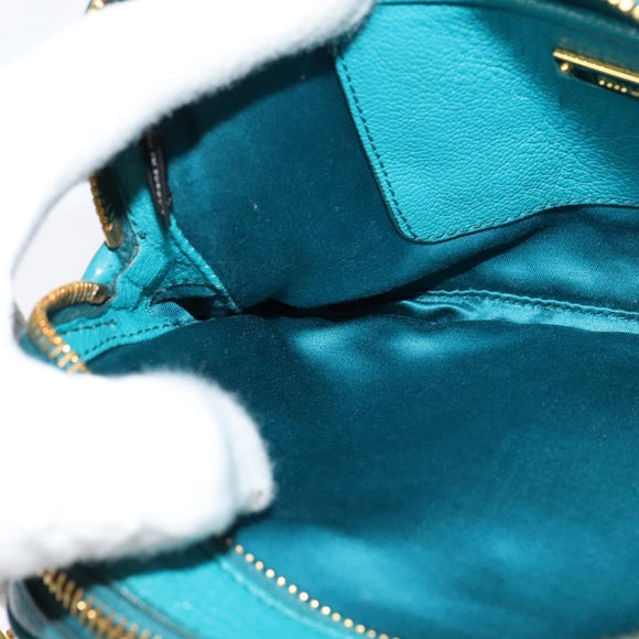 Miu Miu Shoulder Bag Leather Turquoise Blue Gold Auth sw1090