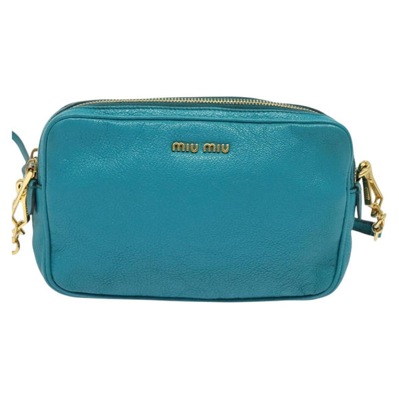 Miu Miu Shoulder Bag Leather Turquoise Blue Gold Auth sw1090