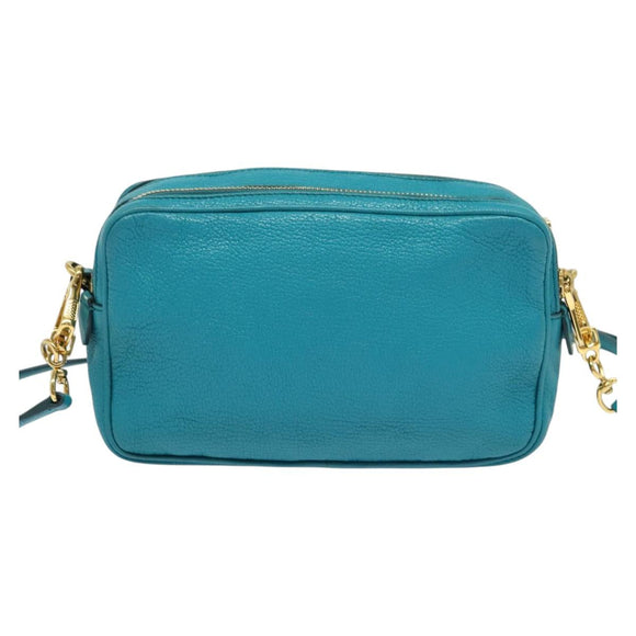Miu Miu Shoulder Bag Leather Turquoise Blue Gold Auth sw1090