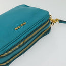 Miu Miu Shoulder Bag Leather Turquoise Blue Gold Auth sw1090-6