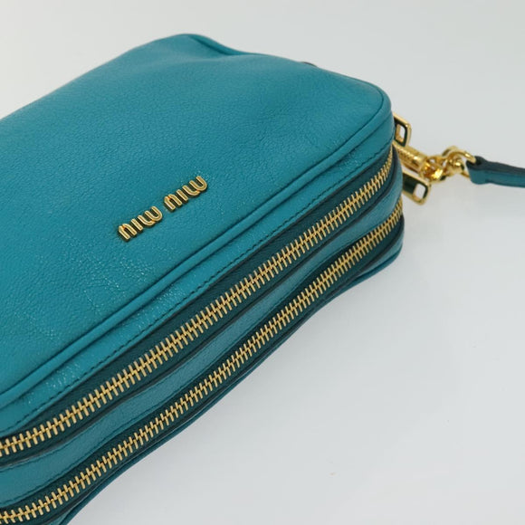 Miu Miu Shoulder Bag Leather Turquoise Blue Gold Auth sw1090