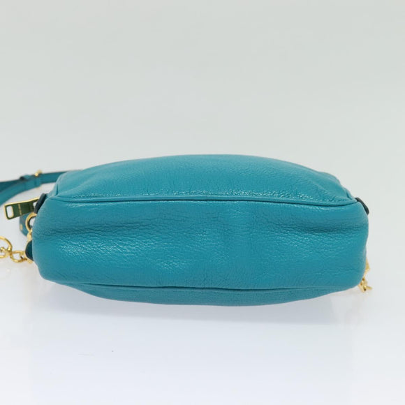 Miu Miu Shoulder Bag Leather Turquoise Blue Gold Auth sw1090