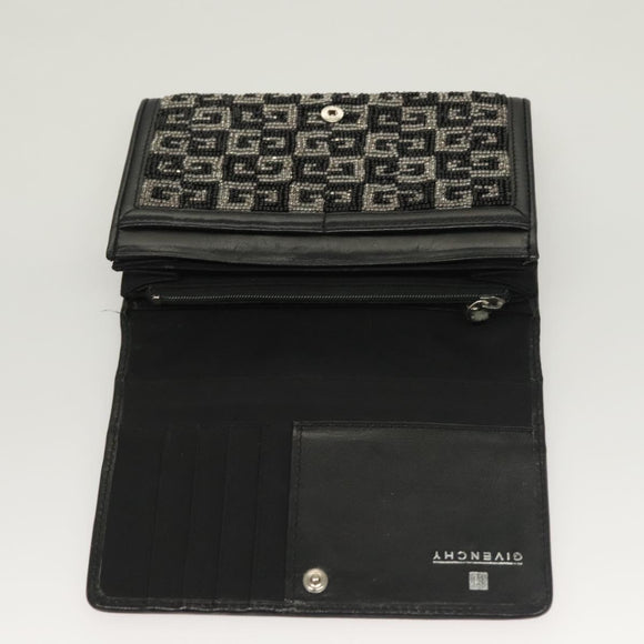 GIVENCHY Wallet Beads Black Silver Auth sw1091