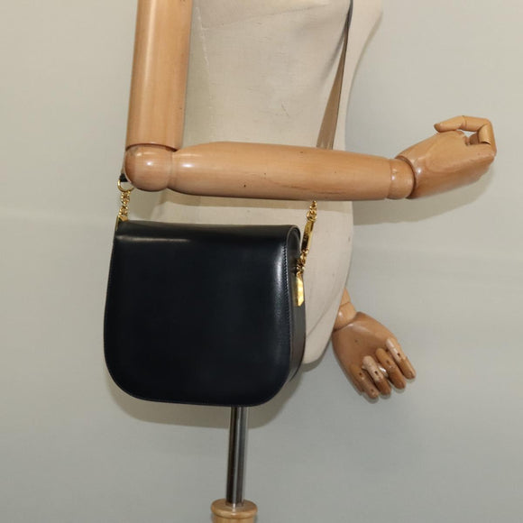 BALLY Shoulder Bag Leather Black Gold Auth sw1097