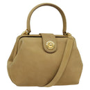 CELINE Hand Bag Leather 2way Beige Gold Auth sw1099-1