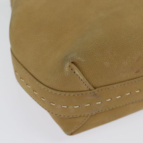 CELINE Hand Bag Leather 2way Beige Gold Auth sw1099