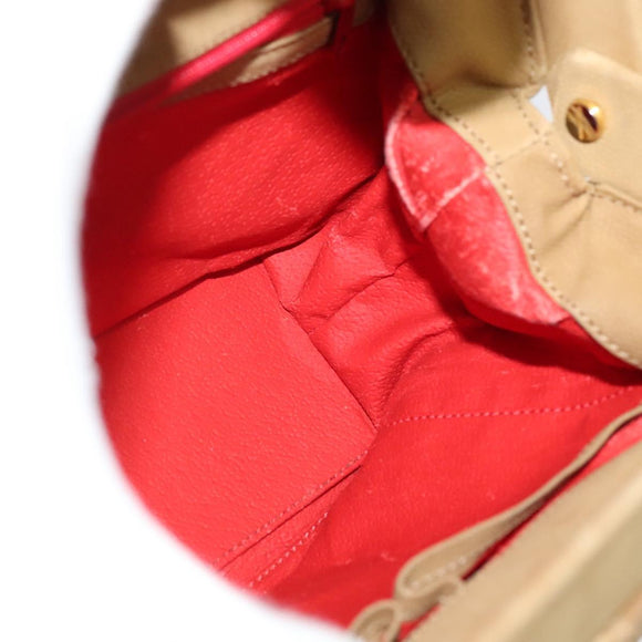 CELINE Hand Bag Leather 2way Beige Gold Auth sw1099