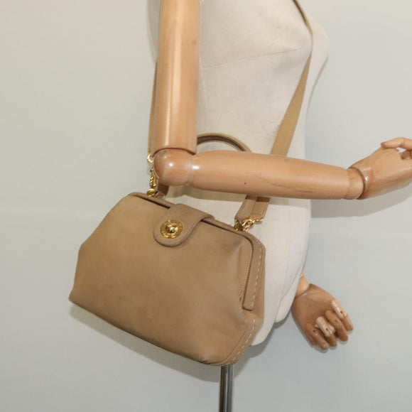 CELINE Hand Bag Leather 2way Beige Gold Auth sw1099