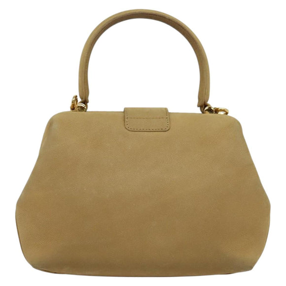CELINE Hand Bag Leather 2way Beige Gold Auth sw1099