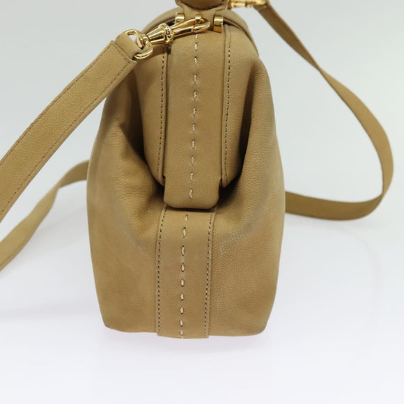 CELINE Hand Bag Leather 2way Beige Gold Auth sw1099