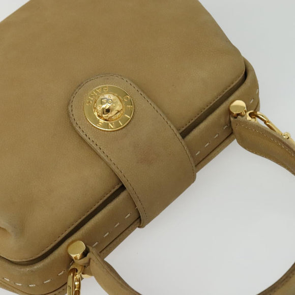 CELINE Hand Bag Leather 2way Beige Gold Auth sw1099