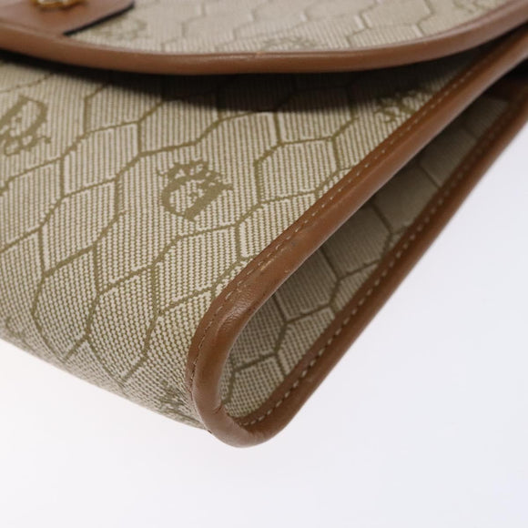 Christian Dior Honeycomb Canvas Shoulder Bag PVC Beige Gold Auth sw1104