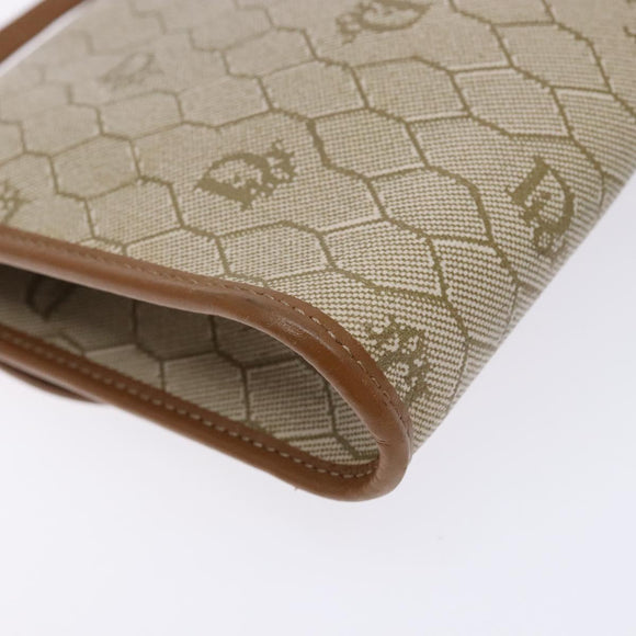 Christian Dior Honeycomb Canvas Shoulder Bag PVC Beige Gold Auth sw1104