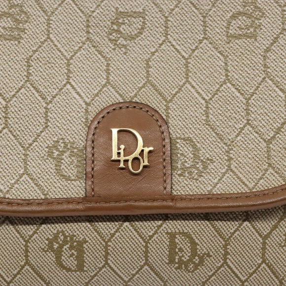 Christian Dior Honeycomb Canvas Shoulder Bag PVC Beige Gold Auth sw1104