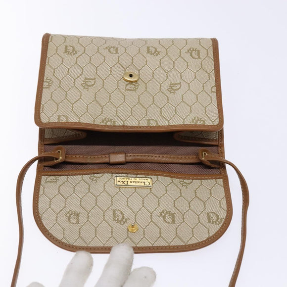 Christian Dior Honeycomb Canvas Shoulder Bag PVC Beige Gold Auth sw1104
