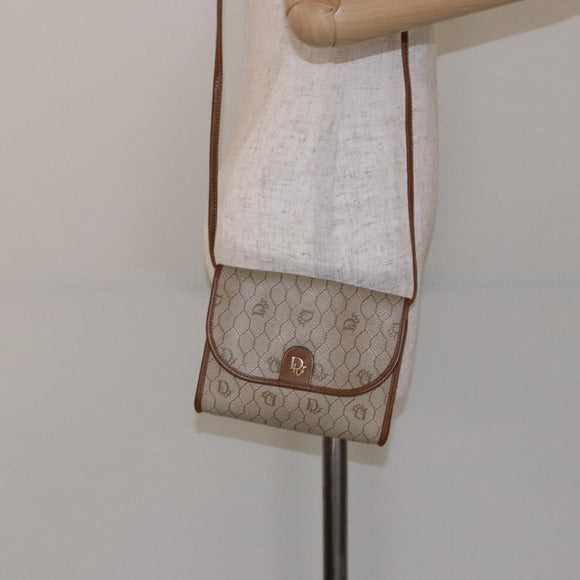 Christian Dior Honeycomb Canvas Shoulder Bag PVC Beige Gold Auth sw1104