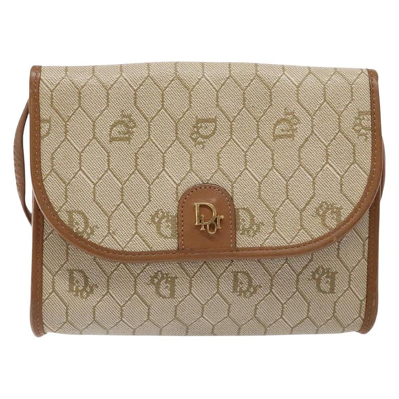 Christian Dior Honeycomb Canvas Shoulder Bag PVC Beige Gold Auth sw1104